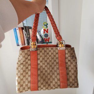 Gucci Monogram Libeccio Bamboo Bar Tote Bag (Authentic)